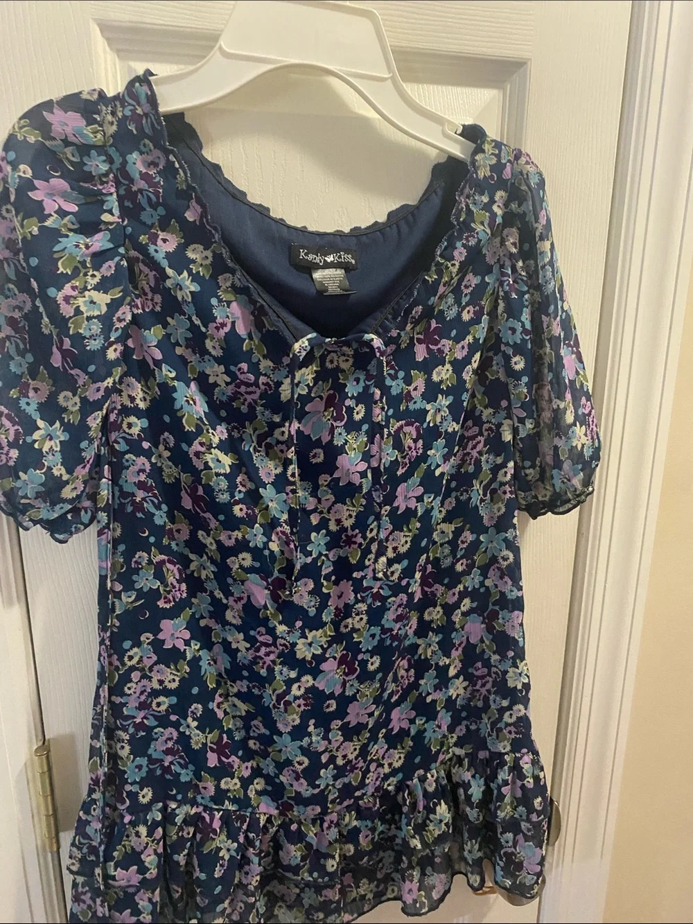 Kids Floral Casual Dress - Navy with Purple & Light Blue Flowers